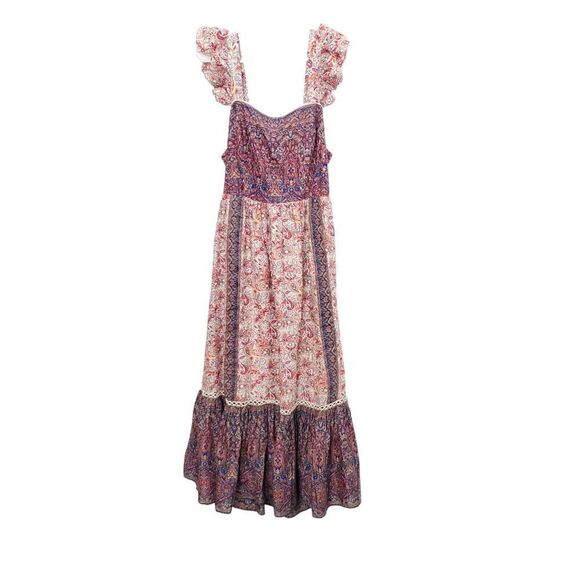 NWT HAUTE HIPPIE Paisley Embroidered Tiered Ruffle Maxi Dress - Picture 3 of 16
